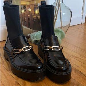NWOT Zara Platform Sock Loafers with Chain Detail